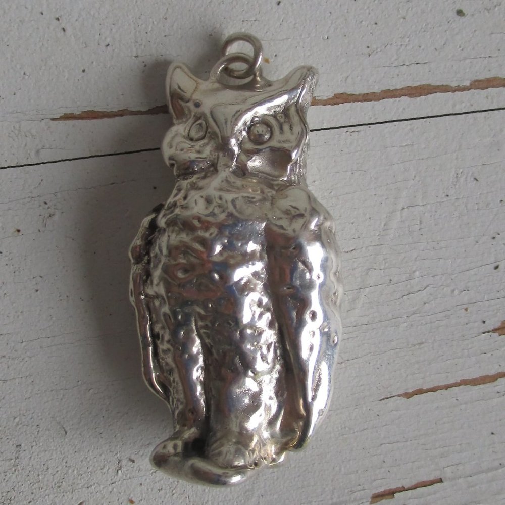 Vintage Rare Fun Haul Celestial Vamp Owl Bird Pendant 925 Sterling Silver